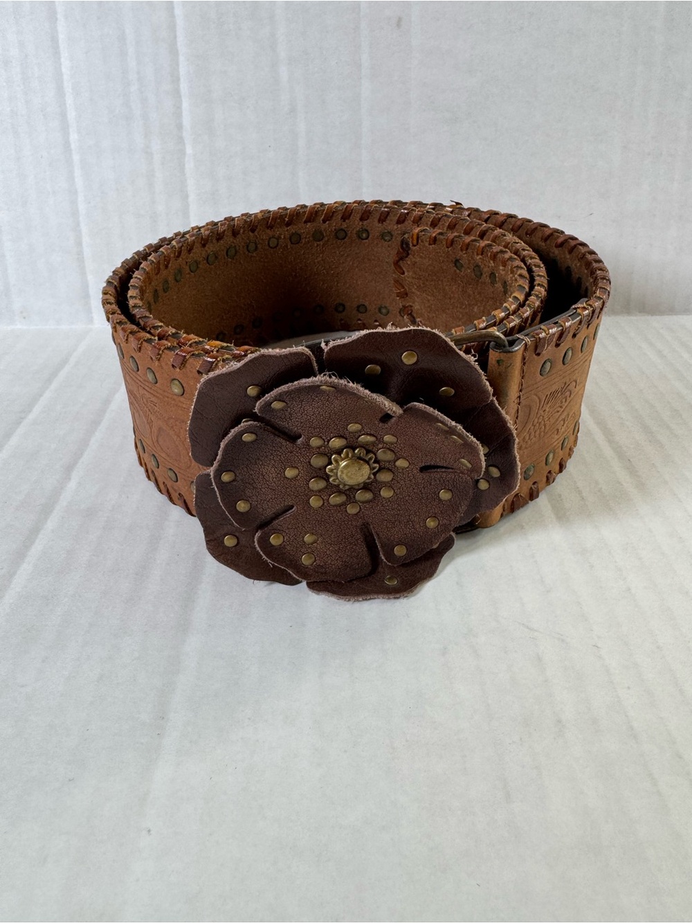 Chico’s Floral Tooled Leather Belt